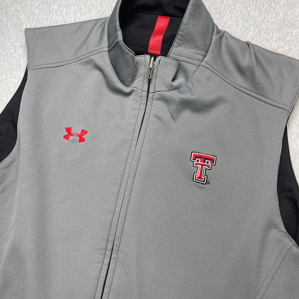 Under Armour Texas Tech Red Raiders Reversible Vest Mens Black Grey Full Zip EUC